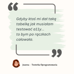 Gdyby ktoś mi dał taką tabelkę jak musiałam testować a11y... to bym po rączkach całowała.