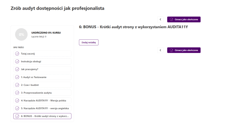 Screenshot z platformy kursowej